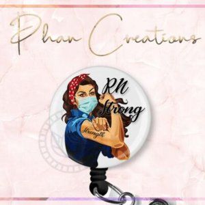 RN Strong Retractable Badge Reel We Can Do It Cute Rosie Nurse Student ID Holder